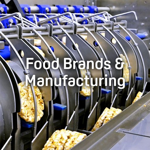 Text "Food Brands & Manufacturing" overlaid on image of industrial equipment