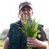 Smiling man holding handful of grasses